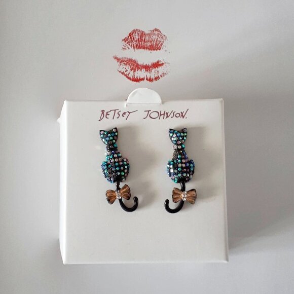 NWT Betsey Johnson rhinestone cat earrings - Picture 5 of 8